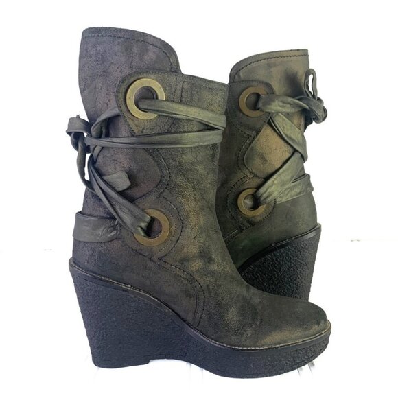 SCARPA LEATHER BOOTS GREEN BOOTS LACE UP BOOTS WEDGE BOOTS MADE IN ITALY SIZE 38 - Picture 8 of 16